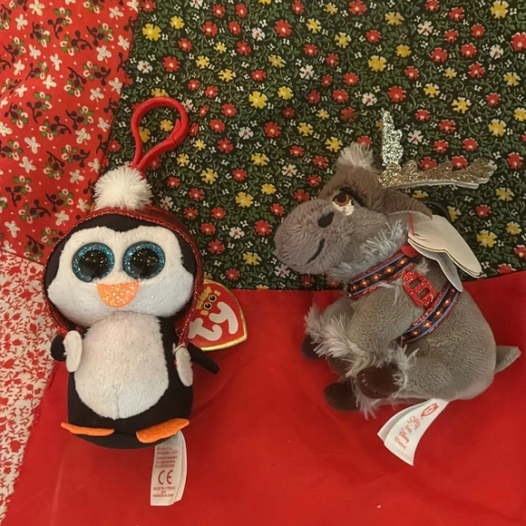 Ty beanie boo / sparkle key chains - penguin Gale & reindeer Sven from Frozen - Picture 1 of 10